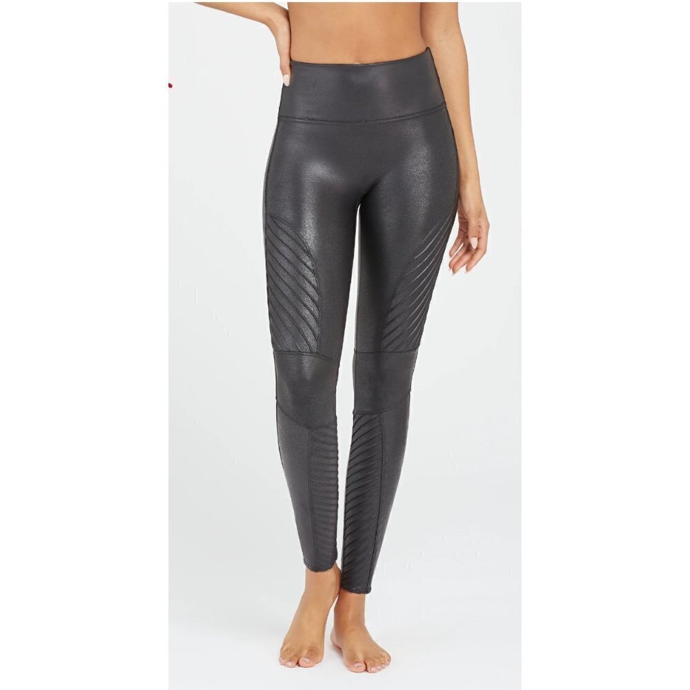 Spanx Black Faux Leather Moto Leggings